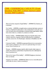 CISR – COMMERCIAL CASUALTY I Exam Questions With 100% Correct Answers Latest Versions 2025