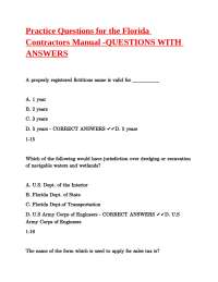 Florida Contractors Manual Practice Questions and Answers
