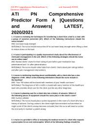 ATI PN Comprehensive Predictor Form A: Nursing Practice Questions