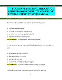 LATEST 2025 FOOD MANAGER EXAM 3 ACTUAL EXAM COMPLETE REAL QUESTIONS AND CORRECT VERIFIED A