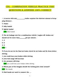 CDL - COMBINATION VEHICLE PRACTICE TEST QUESTIONS & ANSWERS 100% CORRECT