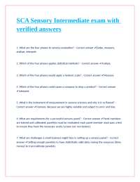 SCA Sensory Intermediate exam with verified answers