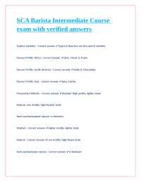 SCA Barista Intermediate Course exam with verified answers