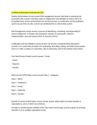 System Authorization and Risk Management: A CAP Overview