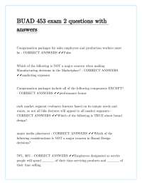 BUAD 453 Exam 2: Questions and Answers on Business Administration