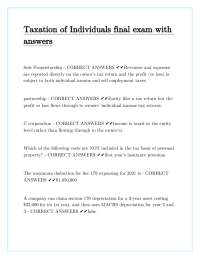 Taxation of Individuals: Final Exam with Answers