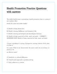 Health Promotion Practice Questions and Answers for Nursing Students