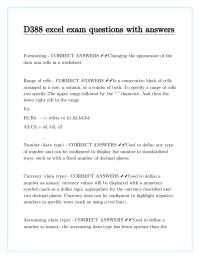 D388 excel exam questions with answers