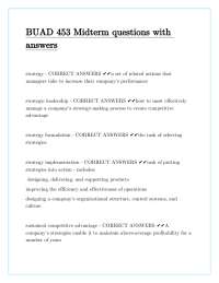Strategic Management Midterm Q&A: BUAD 453 Exam Prep