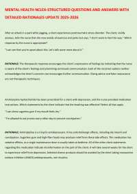 MENTAL HEALTH NCLEX-STRUCTURED QUESTIONS AND ANSWERS WITH DETAILED RATIONALES UPDATE 2025