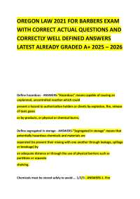OREGON LAW 2021 FOR BARBERS EXAM WITH CORRECT ACTUAL QUESTIONS