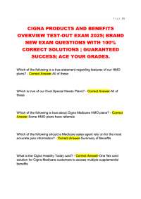 Cigna Products and Benefits Overview Test-Out Exam 2025 COMPLETE QUESTIONS AND ANSWERS ALR