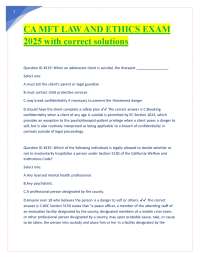 California MFT Law and Ethics Exam Questions and Answers