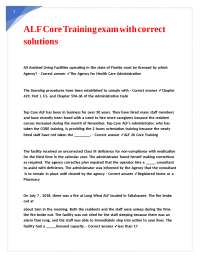 Florida Assisted Living Facility (ALF) Core Training Exam Questions and Answers