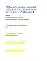 VA DEQ SWM Inspector Exam Test  2025/2026  With 26 Questions And  Correct Answer Well Elab