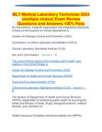MLT Medical Laboratory Technician 2024(multiple choice) Exam Review Questions and Answers