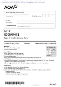 Actual 2024 AQA GCSE ECONOMICS 8136/2 Paper 2 Merged Question Paper + Mark Scheme  Actual