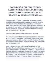 COLORADO REAL ESTATE EXAM  LATEST VERSION REAL QUESTIONS  AND CORRECT ANSWERS ALREADY  GRA