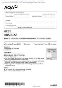 Actual 2024 AQA GCSE BUSINESS 8132/2 Paper 2 Merged Question Paper + Mark Scheme  Actual 2