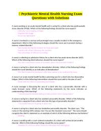 Psychiatric Mental Health Nursing Exam Questions with Solutions