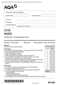 2024 AQA GCSE MUSIC 8271/W Component 1 Merged Question Paper + Mark Scheme  Actual 2024 A