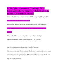 DOD Cyber Awareness Challenge 2025 Knowledge check Exam| A+ Rated| Already Passed| Guarant