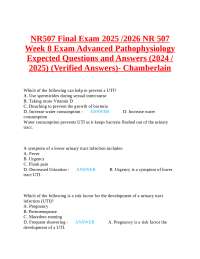 NR507 Final Exam 2025 /2026 NR 507 Week 8 Exam Advanced Pathophysiology Expected Questions