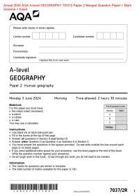 Actual 2024 AQA A-level GEOGRAPHY 7037/2 Paper 2 Merged Question Paper + Mark  Scheme + In