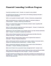 Financial Counseling Certification Exam Questions and Answers