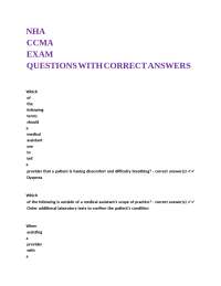 Medical Assistant (CCMA) Exam Questions with Correct Answers