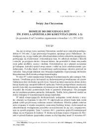 Święty Jan Chryzostom HOMILIE DO DRUGIEGO LISTU ŚW. PAWŁA APOSTOŁA DO KORYNTIAN (HOM. 1-3)