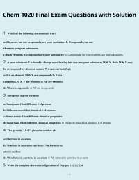 Chem 1020 Final Exam Questions and Solutions