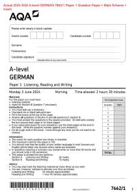 Actual 2024 AQA A-level GERMAN 7662/1 Paper 1 Question Paper + Mark Scheme +  Insert   Ac