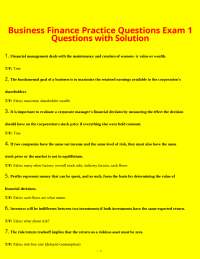 Business Finance Exam 1 Practice Questions with Solutions