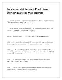 Industrial Maintenance Exam Review: Questions and Answers