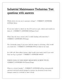 Industrial Maintenance Technician Test Questions and Answers