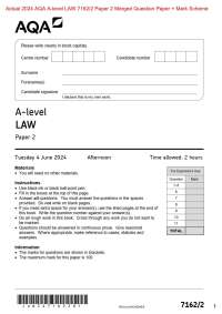 Actual 2024 AQA A-level LAW 7162/2 Paper 2 Merged Question Paper + Mark Scheme Actual 2024