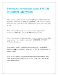 Personality Psychology Exam Questions and Answers