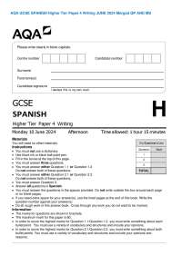 AQA GCSE SPANISH Higher Tier Paper 4 Writing JUNE 2024 Merged QP AND MS