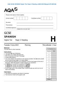 AQA GCSE SPANISH Higher Tier Paper 3 Reading JUNE 2024 Merged QP AND MS