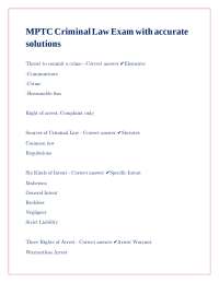 Criminal Law Exam Prep: Key Concepts & Arrest Procedures