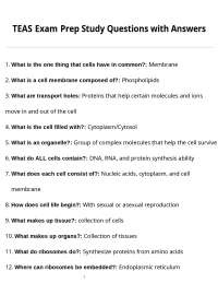 TEAS Exam Prep Study Questions with Answers