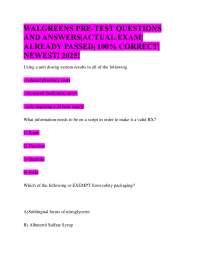 WALGREENS PRE-TEST QUESTIONS AND ANSWERS|ACTUAL EXAM| ALREADY PASSED| 100% CORRECT| NEWEST