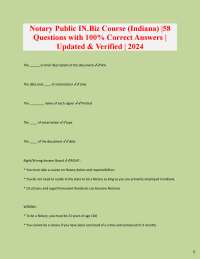 Notary Public IN.Biz Course (Indiana) |58 Questions with 100% Correct Answers |  Updated &