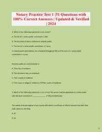 Notary Practice Test 1 |51 Questions with  100% Correct Answers | Updated & Verified  | 20