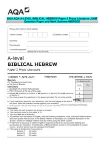 2024 AQA A-LEVEL BIBLICAL HEBREW Paper 2 Prose Literature JUNE Question Paper and Mark Sch