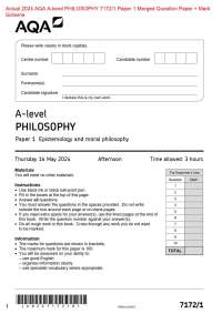 . Actual 2024 AQA A-level PHILOSOPHY 7172/1 Paper 1 Merged Question Paper + Mark  Scheme