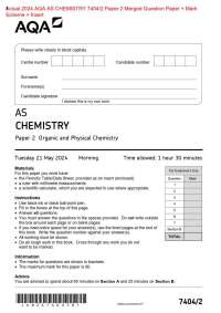 Actual 2024 AQA AS CHEMISTRY 7404/2 Paper 2 Merged Question Paper + Mark  Scheme + Insert