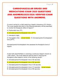 Cardiovascular Drugs and Medications Exam Q&A 2025/2026