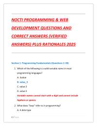 NOCTI PROGRAMMING & WEB  DEVELOPMENT QUESTIONS AND  CORRECT ANSWERS (VERIFIED  ANSWERS) PL
